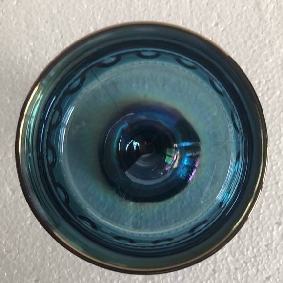 Blue Iridescent Kings Crown Thumbprint Carnival Glass Compote Candy Dish - Picture 6 of 6